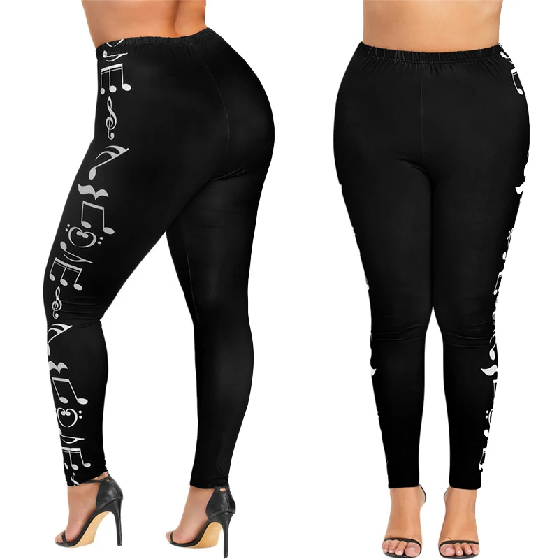 

Women Plus Size High Waist Leggings 5XL Music Notes Yoga Pants Black tights fitness Sports Pencil Pants Sexy Trousers