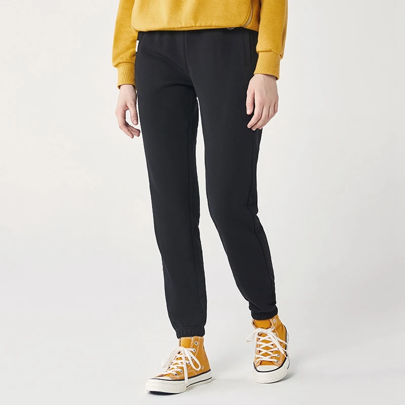 SEMIR pants women winter new sports fashion loose plus velvet casual pants women closing knit trousers - Цвет: black