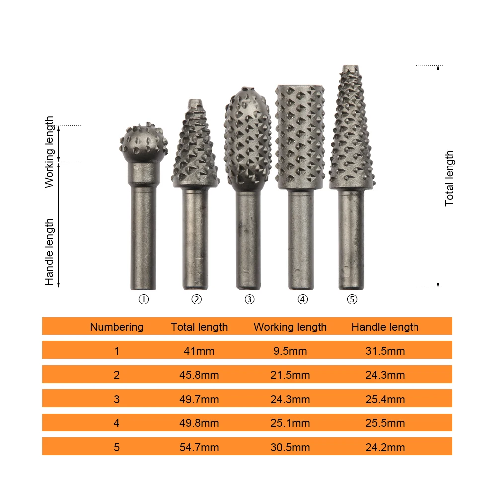 JelBo 5PCS 3/4/5/6/8MM Branch Drill Bits Carbide Burrs Woodworking Hole Cutter Hexagonal Handle Luo Drill Carpenters Tool