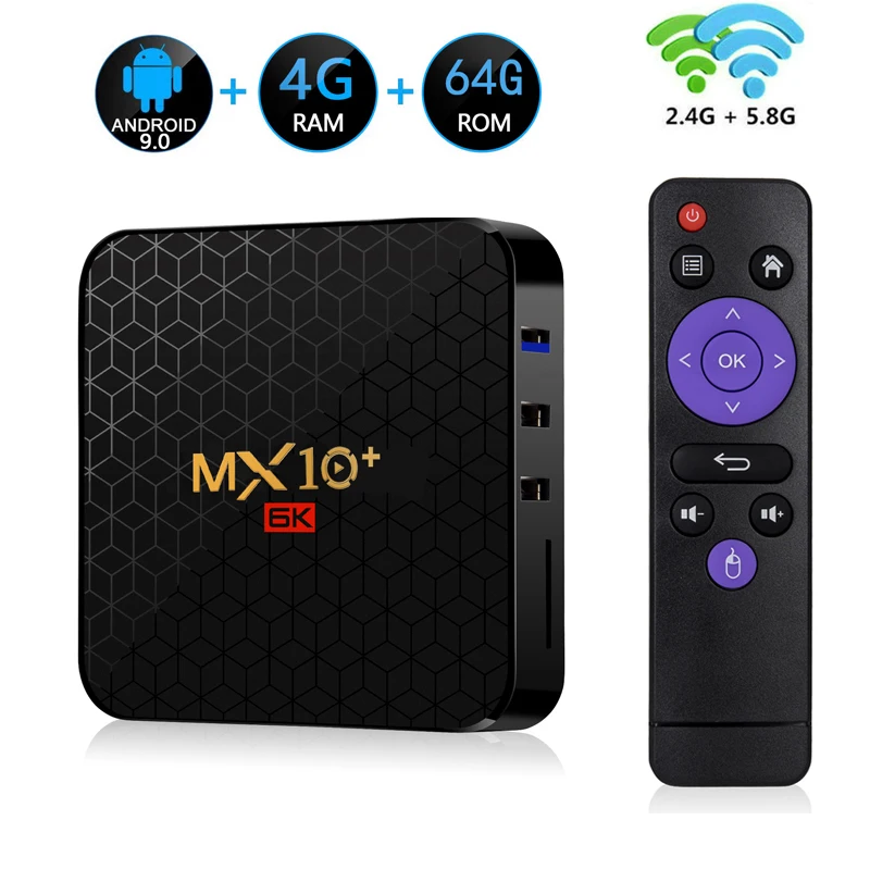 

Smart TV Box Android 9.0 MX10 Plus 4GB 64GB Allwinner H6 Quad Core 2.4G&5.8GHz Wifi 6K Google Player Netflix Youtube Set Top Box