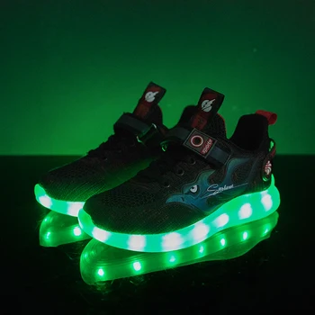 

LED Charging Flame Casual Mesh Shoes with USB Baby Girls Boys Light Up Luminous Sneakers Glowing illuminated Lighted lighting