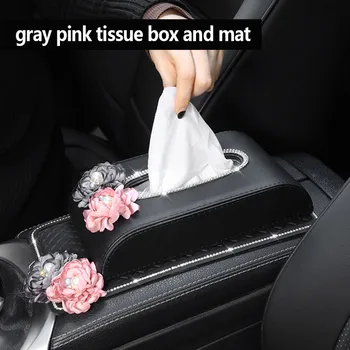 

Car Tissue Box Rhinestone Flower Auto Tissue Holder Block-type Tissue Box Car Styling Hand Made Flower Bling Cover Women