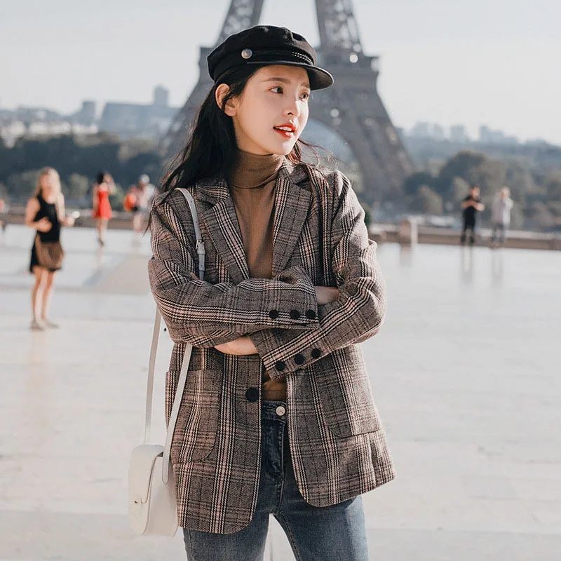 

Photo Shoot Plaid Small Suit Coat Women's New Style Autumn Loose-Fit Korean-style Tops Online Celebrity British-Style Leisure Su