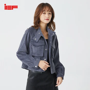 

IEF Women Spring Corduroy Jacket Female Fashion Turndown Collar Single-breasted Short Coat Tops 0820A-D203-