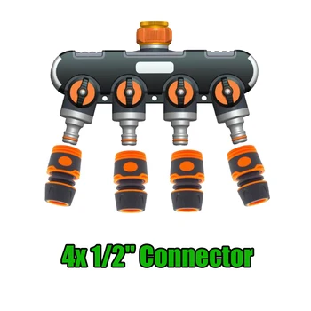 

4 Way Garden Hose Splitter Manifold Adapter & 1/2" Connector Kit Durable