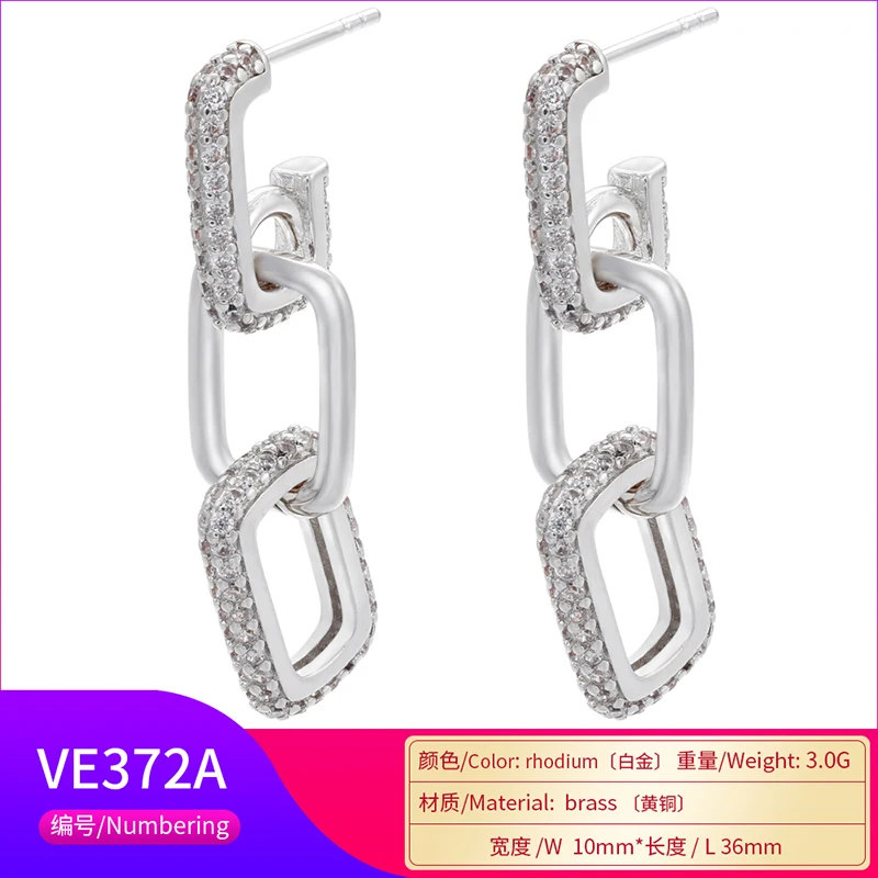 ZHUKOU 2021 NEW Gold/Silver color Rectangle Stud Earrings Creative Geometric Women stud Earrings Fashion Jewelry Wholesale VE372