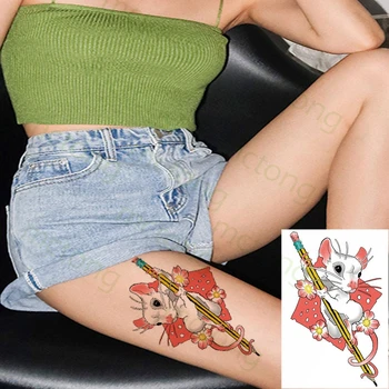 

Temporary Tattoo Sticker Mouse Cheese Pencil Flower Body Art Water Waterproof Transfer Tatto Fake Flash Tatoo for Women Men