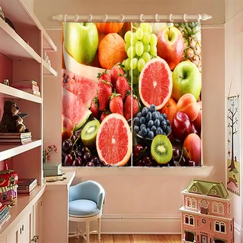 

3d Blackout Curtains Orange Apple Grapes Fruit Series Pattern Bedroom Short Curtains Thicken Fabric Kitchen Curtains BE-C008