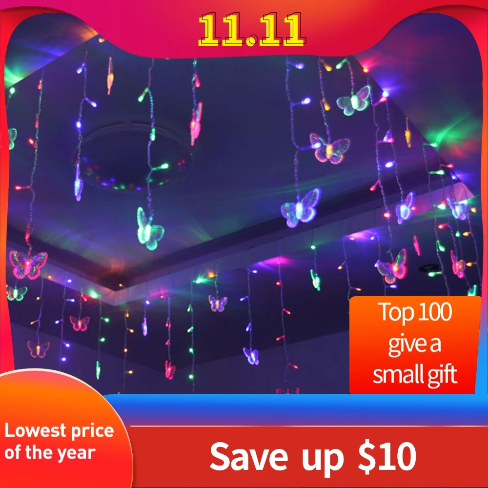 Led Butterfly String Light Waterproof Curtain Christmas Holiday Decoration Bulbs colorful kerst decoratie | Лампы и освещение