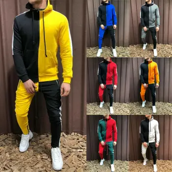 

Men Sport Tracksuit Set Hoodie Sweatsuit Tops Gym Jogging Sweatshirt Hoodies Patchwork Pocket Tops