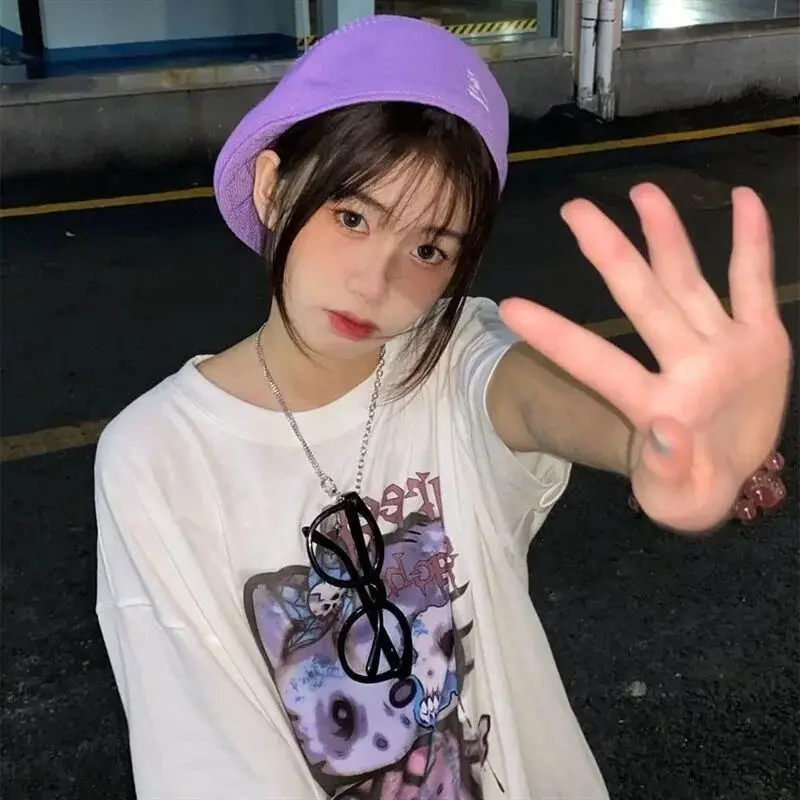 Skeleton Gothic Tops Emo Anime T-Shirt Oversized Streetwear Harajuku Fairy Grunge Graphic Tee Helloween Egirl Alt Clothes 2021