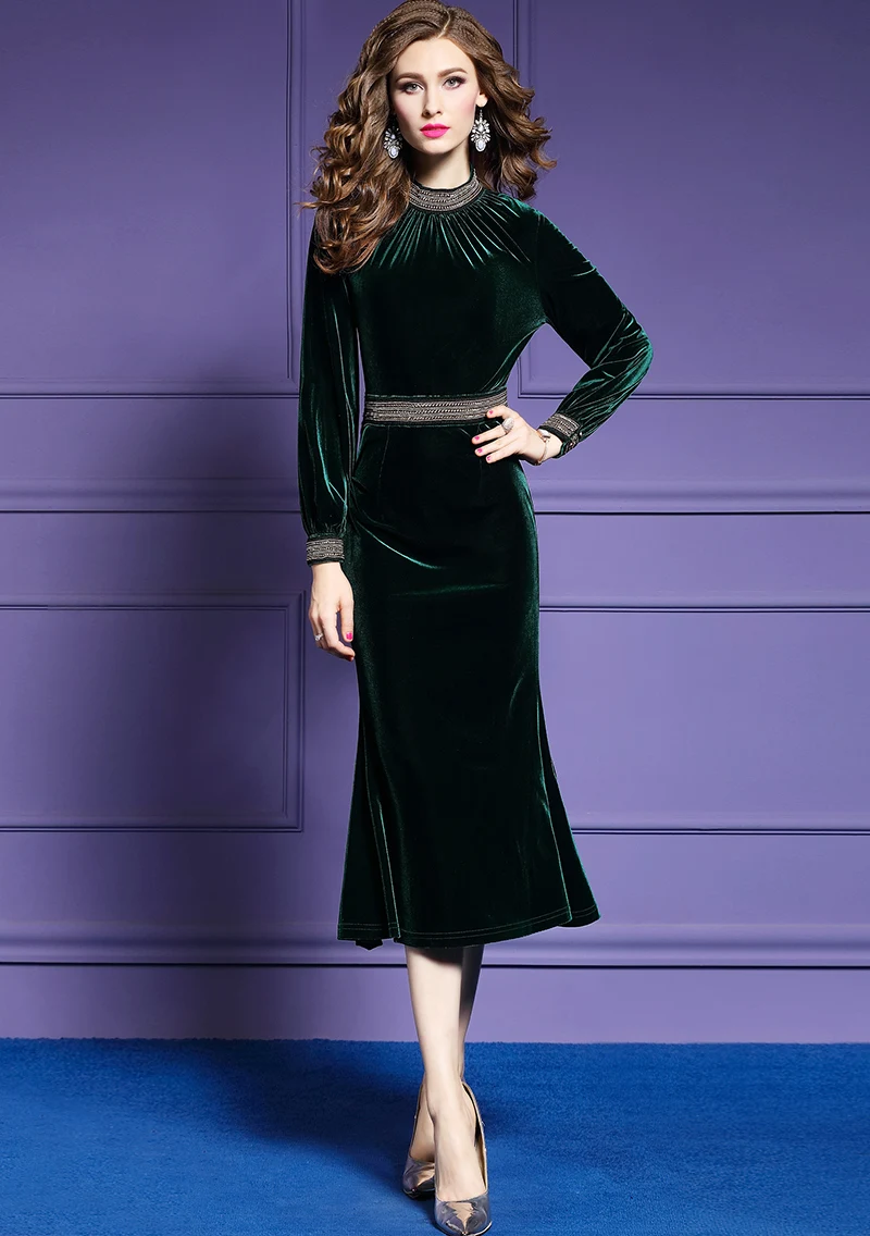 TESSCARA, женское осенне-зимнее элегантное бархатное платье с бисером, Женские Длинные коктейльные платья, Ретро стиль, винтажные вечерние платья, женское платье размера плюс
