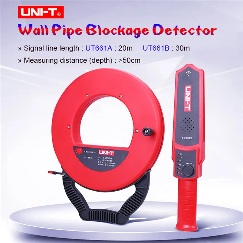 

UNI-T Wall PVC Iron Pipe Blockage Detector UT661A UT661B Diagnostic-tool Scanner Pipeline Blocking Clogging Plumbers Instrument