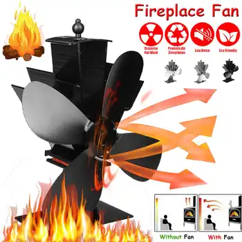 

4 Blades Heat Powered Stove Fan Log Wood Burner Ecofan Quiet Black Home Fireplace Fan Efficient Heat Distribution