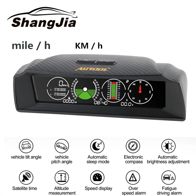 Pаспродажа AUTOOL X90 font b gps b font измеритель скорости уклона Инклинометр автомобильный HUD автомобильный угол наклона транспортир Широта Долгота умный компас