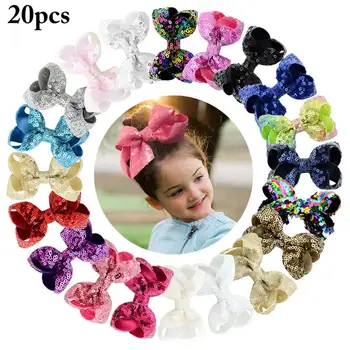 

20PCS Big Cute Sequin Grosgrain Ribbon Hair Bow Alligator Clips Barrette Bowknot Headwear Children Girls Hair Accessories