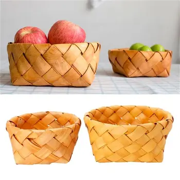 

Creative hand-woven round fruit basket Bread basket-wood basket picnic storage basket basket 17x7.5cm