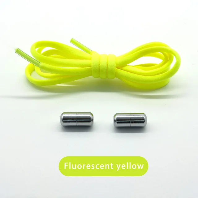 Elastic No Tie Shoelaces Semicircle Shoe Laces For Kids and Adult Shoelace for Sneakers Quick Lazy Metal Lock Laces Shoe Strings Fluorescent yellow