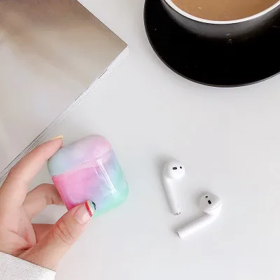 GOOJODOQ для AirPods чехол Airpod Funda чехол поддержка беспроводных наушников Чехол Мягкий силиконовый чехол для Air pod 1 2 - Цвет: Powder green marble