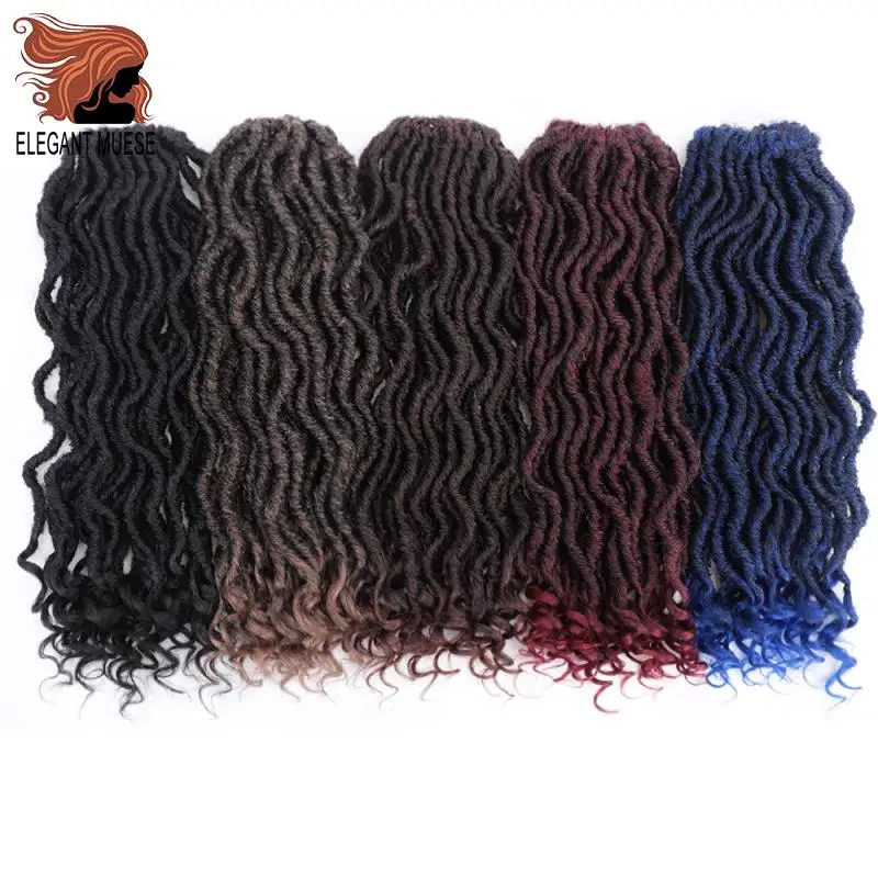 

ELEGANT MUSES Goddess Faux Locs Crochet Braids Curly 16inch Soft Natural Ombre Synthetic Hair Extensions 12 Strands 1PC
