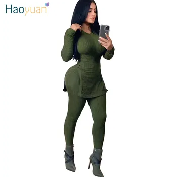 

ZOOEFFBB Sexy Two Piece Knitted Set Women Rave Clothing Long Top and Bodycon Pant Suit 2 Piece Fall Winter Outfits Matching Sets