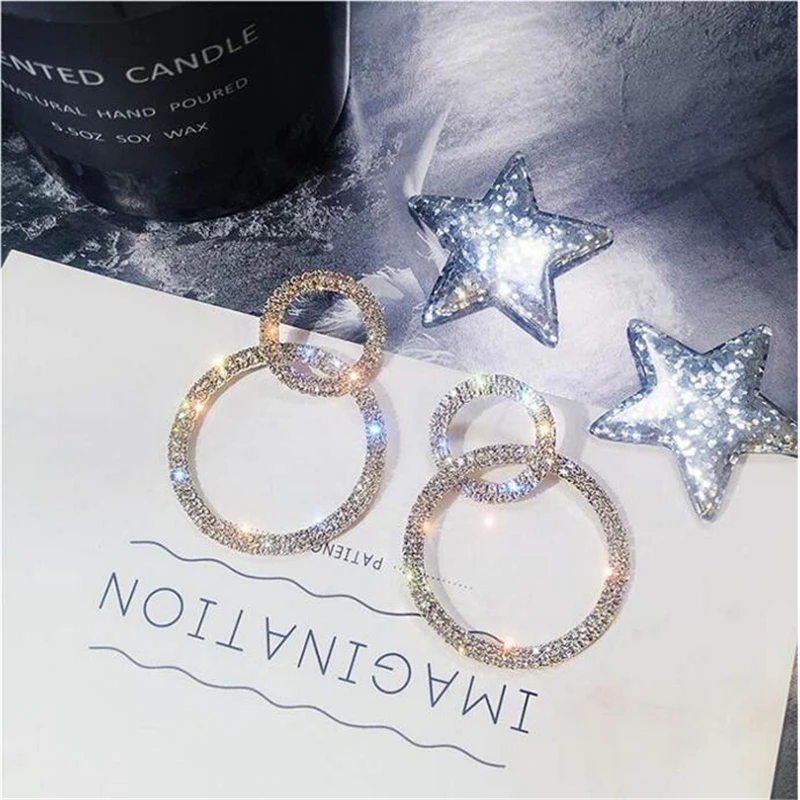 LATS Large and Small Circle Long Dangle Earrings Korean Zircon Flash Earrings for Women 2020 Female Fashion Jewelry Drop Earings
