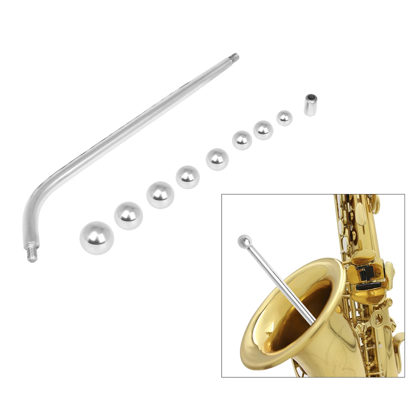 Stainless Saxophone Dent Rods Bend Repair Alto Tenor Saxophone Instrument Maintain Tools Kit with 9 Beads Accessory Silver