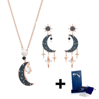 

Original SWA SYMBOLIC 5489536 5489534 Moon Shape Earrings Necklace Box Set with Original Logo Woman Jewelry Gift Free Shipping
