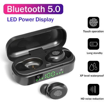 

F9 TWS Bluetooth 5.0 Earphones Fingerprint Touch Headset HiFI Stereo In-ear Earbuds Wireless Headphones HD talking with 350mAh