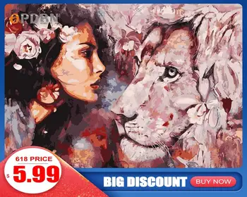 

OPDBN Wall Art Canvas Painting by Number Posters Handpainted Oil Painting Picture for Living Room Home Decor No Frame