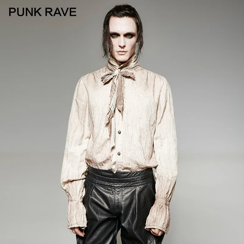 Men's Linen Shirt mens dress shirt with Vintage Stand-up Collar