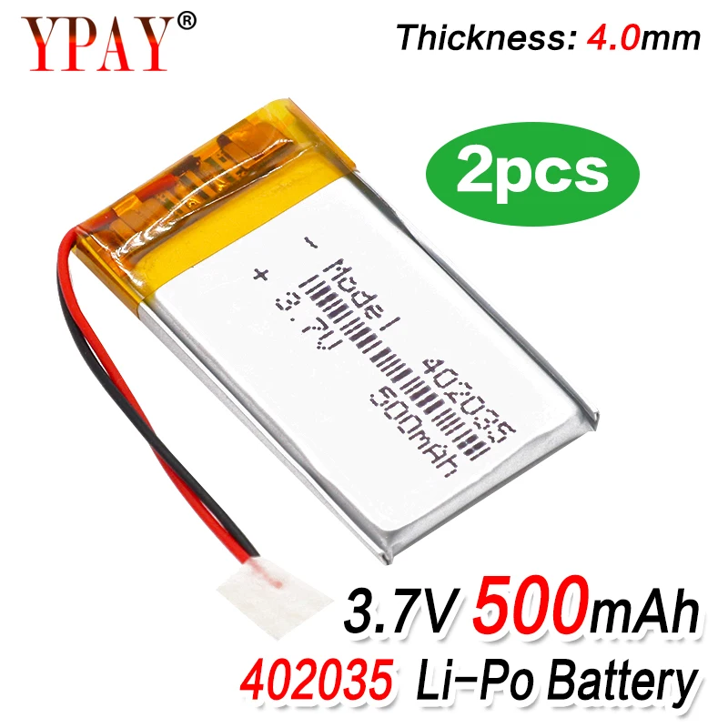 2pcs High Capacity Quality 3.7V 402035 Lipo Lithium Polymer Batteries 500mAh Li Ion Battery Replacement For Bt HeadsetToys | Электроника