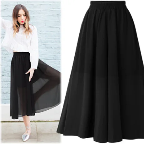

Hot Selling European And American-Style Plus-sized Fat Mm Chiffon Skirt Mid-length Solid Color Skirt