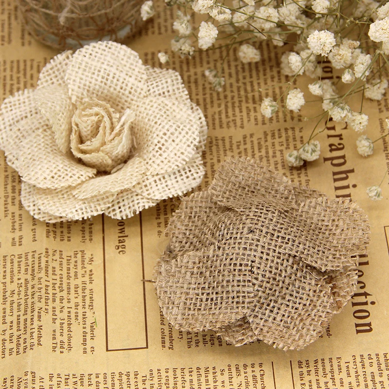 9CM Handmade Linen Flowers Rose For Christmas Wedding Holiday Party Shoes Flower Hat Flower Decoration Supplies JH29 (2)