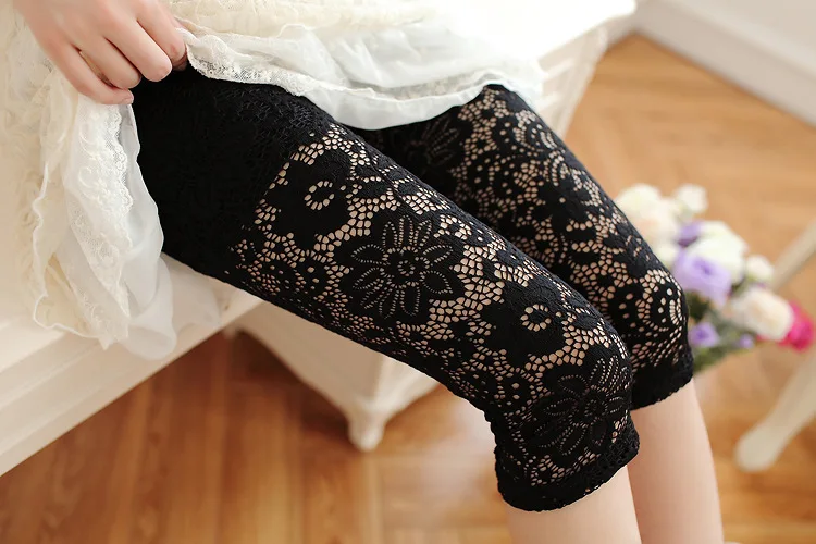 white leggings Plus Size Sexy Women's Pants High Waist Elastic Floral Print Lace Retro Thin Hollow Out Stretch Leggings Fitness Workout Leggins thigh highs