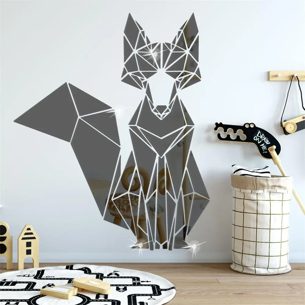 

Geometric Animal Foxs 3D Acrylic Mirror Wall Stickers Living Room Wall Decals Mirrored Decorative Sticker For Kids Room CD