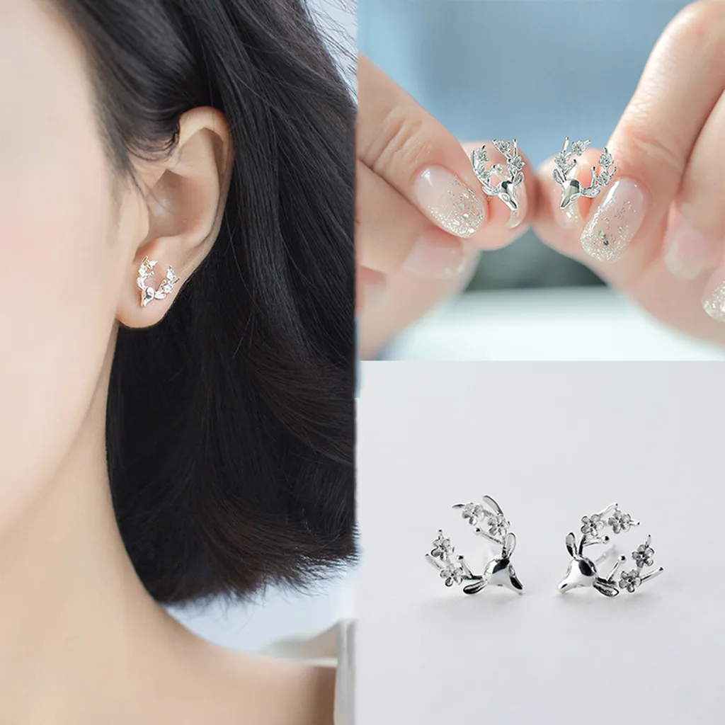 Простые милые серьги рогатый олень Earpin ручной ухо на гусеничном ходу Обёрточная