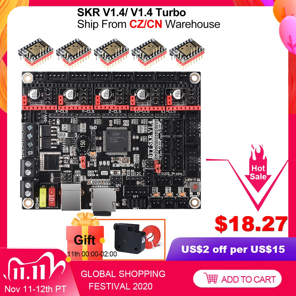 BIGTREETECH SKR V1.4 BTT SKR V1.4 Turbo 32Bit Board 3D Printer Parts SKR V1.3 MKS GEN L TMC2209 tmc2