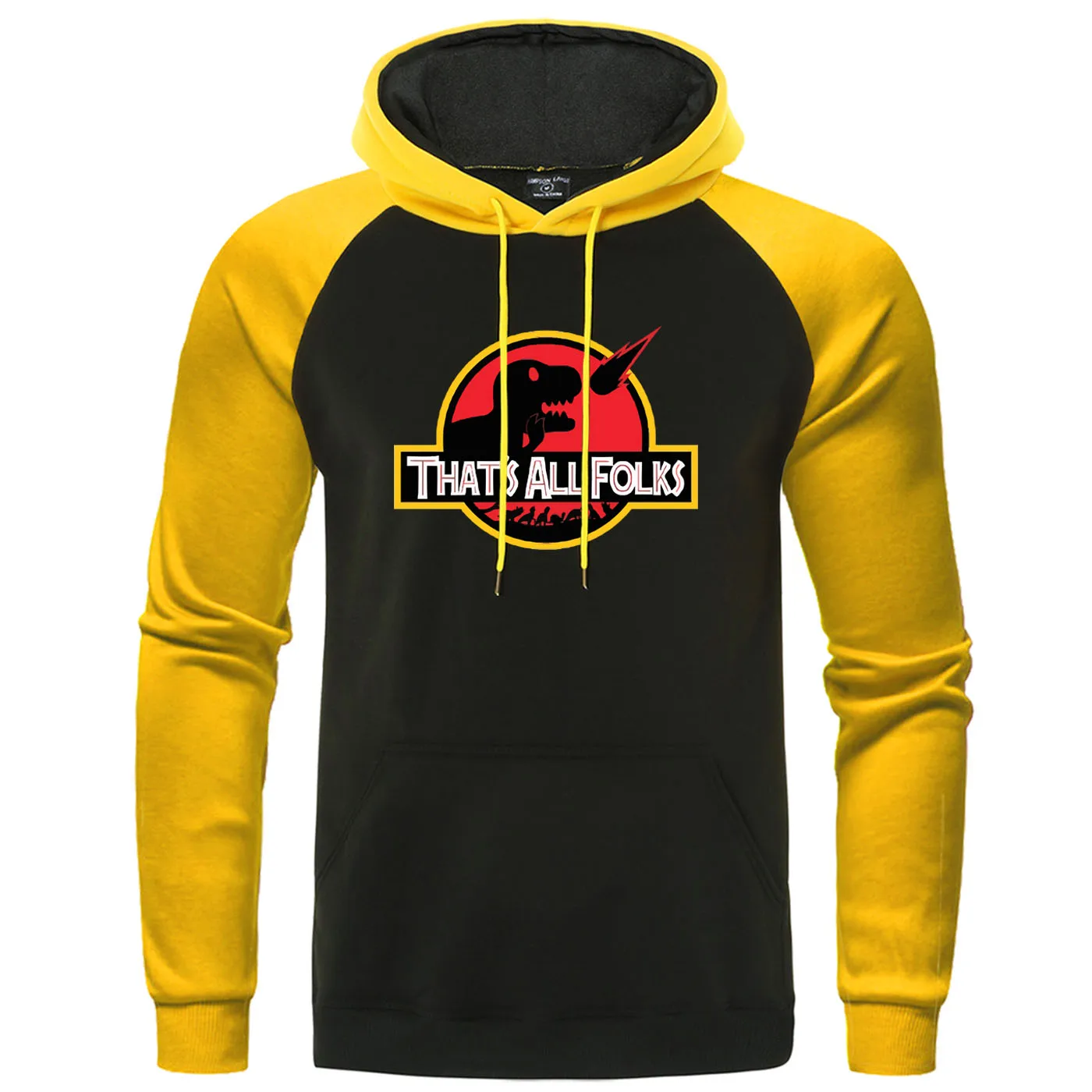 Jurassic Design Hoodie Men Hip Hop Print Autumn Hooded Sweatshirt That's all folks Dinosaur Park Raglan Pullover Mens Streetwear | Мужская