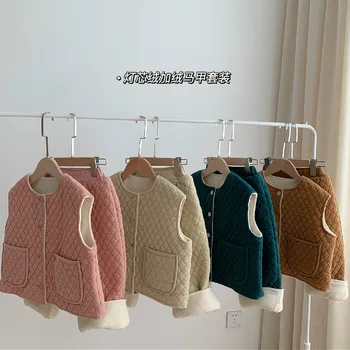 

Girls Fleece Suit Clothing Toddler Kids Warm Casual Clothes New Girl's Thick Winter Vest with Pants Children's Two-Piece