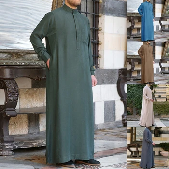 

Islamic Clothing for Men Jubba Thobe Abaya Dubai Solid Long Sleeve Thin Long Robes Mens Arab Clothes Kaftan Dress
