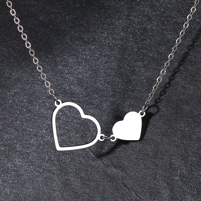 Steel Necklaces Double Heart Lovely Pendant Fashion Chain Fine Charm Choker Necklace For Women Jewelry Party Gifts NEW