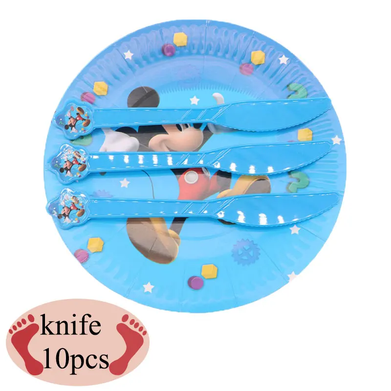 knife10pcs Костюм с рисунком Микки Мауса Детский комплект для дня рождения Вымпел кекс стенд шар соломенная шляпа Микки Мауса и другие вечерние принадлежности - Цвет: knife10pcs