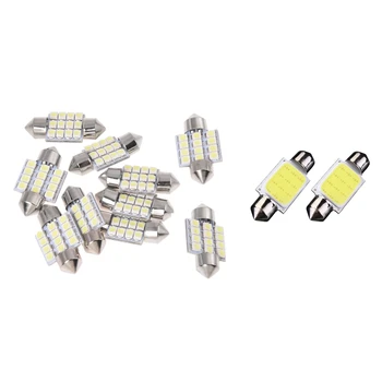 

12 Pcs DC12V White 12 LED Car Bulb: 10 Pcs Torpedo Lights 31MM & 2 Pcs C5W 36MM COB e Festoon Bulbs