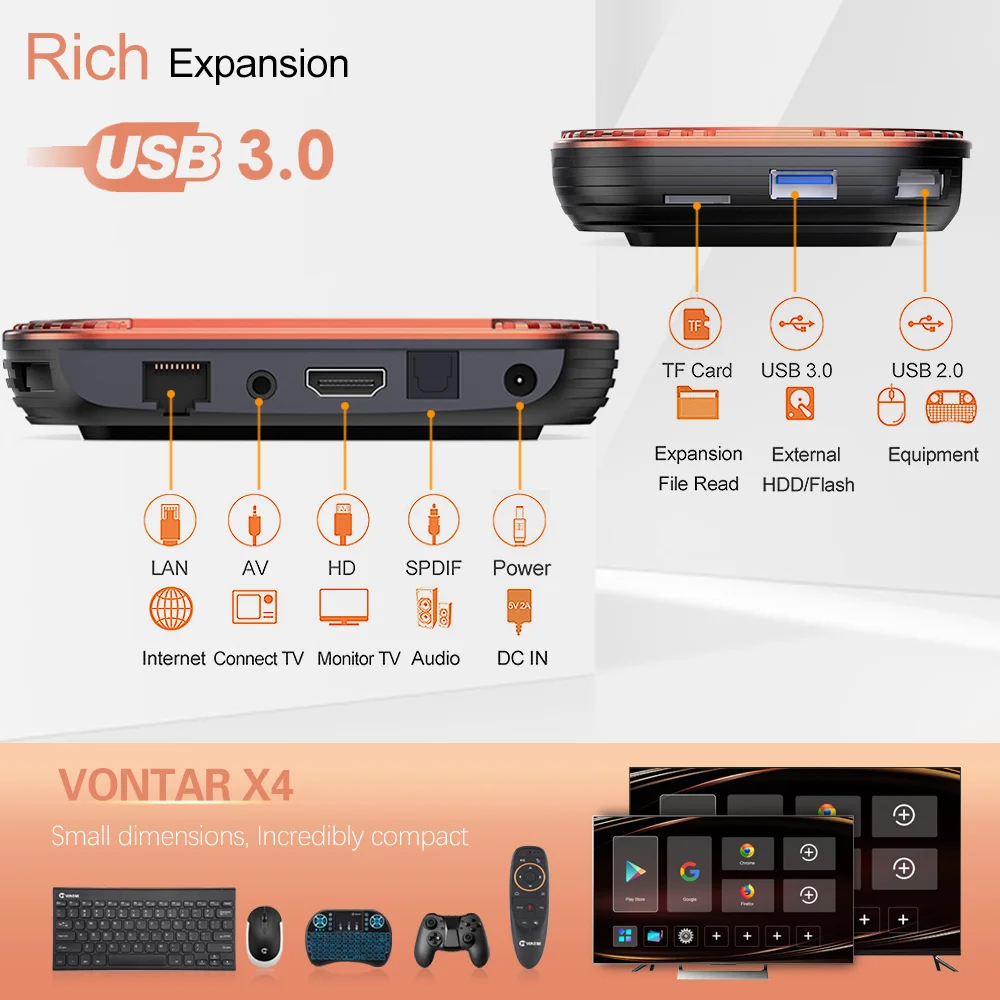 Caixa de tv Wifi Duplo 4k 60fps Av1 Google Player Youtube Media Vontar x4 Android 11 Amlogic S905x4 4gb 128gb 32 64gb 1000m - Image 6