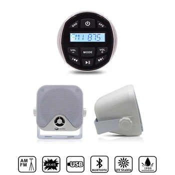 

Waterproof Bluetooth Marine Stereo Audio Radio FM AM Digital MP3 Player+4 Inch Marine Box Speakers For ATV UTV Boat Motorcycle
