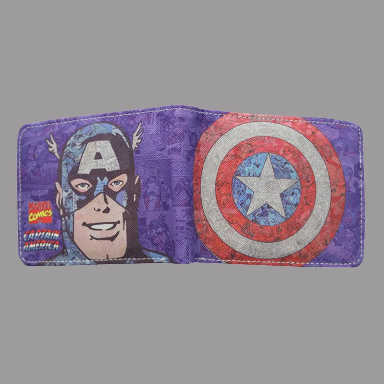 Комиксы Marvel Мстители комиксы супергерой Капитан Америка щит из искусственной кожи Двойные Бумажник ID Наличные кошелек подарок для Детский кошелек - Цвет: 06