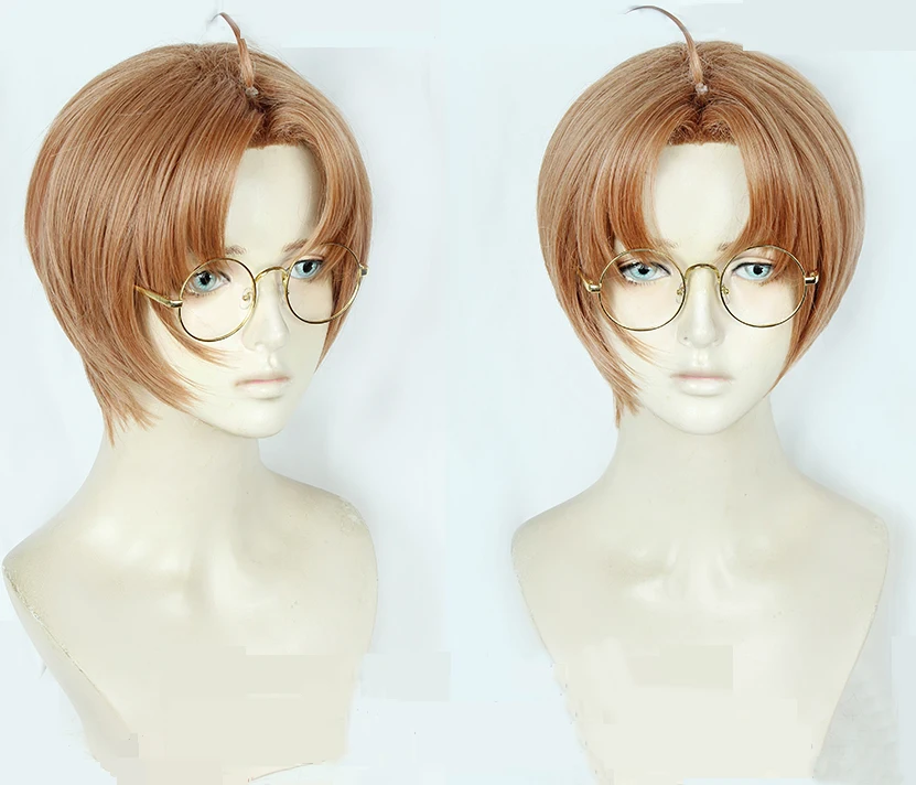 

SARAZANMAI Jinnai Enta Cosplay Wigs High-temperature Fiber Synthetic Hair Dark Orange Brown Short Hair With Ahoge+free hair net