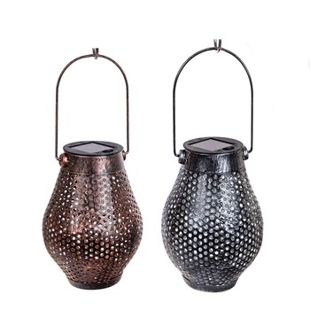 

2 Pack Hanging Solar Lights Outdoor Lights Retro Hanging Solar Lantern with Handle Hollow Lights