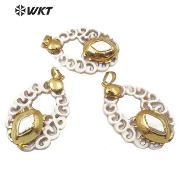 

WT-JP176 WKT Natural Shell Pendant Special Hollow Pattern White Shell And Pearl Pendant Women Fashion Pendant Jewelry Finding